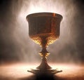 Gold chalice in altar with rays of divine light