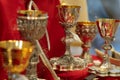 Gold chalices or goblets Royalty Free Stock Photo