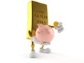 Gold character holding piggy bank