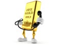 Gold character holding a telephone handset