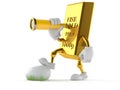 Gold character looking through a telescope