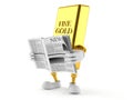 Gold character reading newspaper