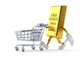 Gold character with shopping cart