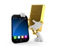 Gold character with smart phone