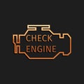 Gold Check engine icon isolated on black background. Long shadow style. Vector