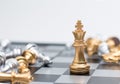 Gold Chess on chess board game for business metaphor leadership Royalty Free Stock Photo