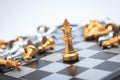 Gold Chess on chess board game for business metaphor leadership Royalty Free Stock Photo