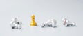 Gold Chess pawn figure stand out from crowd of enermy or opponent. Strategy, Success, management, business planning, disruption,