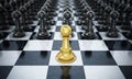 Gold chess pawn standingin front of black chess pieces. 3D illustration Royalty Free Stock Photo