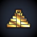 Gold Chichen Itza in Mayan icon isolated on black background. Ancient Mayan pyramid. Famous monument of Mexico. Vector