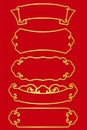 Gold chinese border line frame for head title set on red background vector design