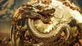 Gold Chinese dragon around the world. stock photo Dragon. Generative Ai