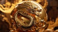 Gold Chinese dragon around the world. stock photo Dragon. Generative Ai