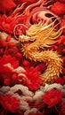 Gold Chinese dragon. Illustration of zodiac Dragon and red Chinese new year backgrounds