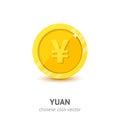 Gold Chinese yuan coin flat style Royalty Free Stock Photo