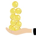 Gold chinks in a hand on a white background Royalty Free Stock Photo