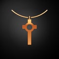 Gold Christian cross on chain icon isolated on black background. Church cross. Vector Illustration Royalty Free Stock Photo