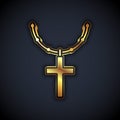 Gold Christian cross on chain icon isolated on black background. Church cross. Vector Royalty Free Stock Photo