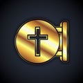 Gold Christian cross icon isolated on black background. Church cross. Vector Royalty Free Stock Photo