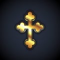 Gold Christian cross icon isolated on black background. Church cross. Vector Royalty Free Stock Photo