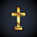 Gold Christian cross icon isolated on black background. Church cross. Vector Royalty Free Stock Photo