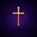 Gold Christian cross icon isolated on black background. Church cross. Vector Illustration Royalty Free Stock Photo