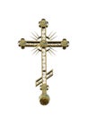 Gold Christian cross, isolated on white background. Human Faith Symbol, religion