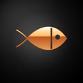 Gold Christian fish symbol icon isolated on black background. Jesus fish symbol. Vector Illustration Royalty Free Stock Photo