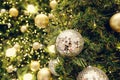 Christmas background of de-focused lights with decorated tree Royalty Free Stock Photo