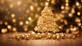 Gold Christmas background of defocused lights with decorated tree Royalty Free Stock Photo