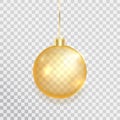 Gold christmas ball on transparent background. Xmas golden decoration. Luxury bauble design element. Clear glass hang Royalty Free Stock Photo