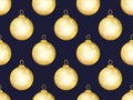 Gold christmas balls seamless pattern. Bokeh effect. Greeting card design template. Vector Royalty Free Stock Photo