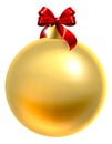 Gold Christmas Bauble With Red Bow Royalty Free Stock Photo