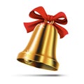 Gold christmas bell with red ribbon bow Royalty Free Stock Photo