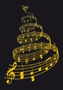 Gold Christmas card with music tree, vector Royalty Free Stock Photo