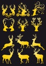 Gold Christmas deer heads, golden reindeer, vector set