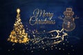Gold Christmas elements  holiday wishes and star elements on dark blue   copy space glitter background template banner greetings c Royalty Free Stock Photo