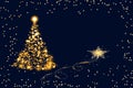 Gold Christmas elements  holiday wishes and star elements on dark blue   copy space glitter background template banner greetings c Royalty Free Stock Photo