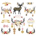 Gold Christmas Floral Antlers Elements Royalty Free Stock Photo