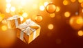 Gold christmas gifts and hanging bauble Royalty Free Stock Photo