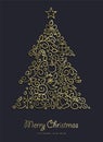 Gold Christmas and new year ornamental pine tree Royalty Free Stock Photo