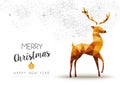 Gold Christmas and new year reindeer low poly art Royalty Free Stock Photo