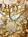 Gold christmas tree and ball indoors. Curious and intresting decor