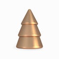 Gold Christmas Tree Cone. Golden 3d render realistic abstract Christmas tree figurine isolated on white. Christmas decorations. 3d