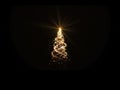 Gold Christmas tree lights with snowflakes and stars on black background for overlay Royalty Free Stock Photo