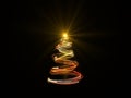 Gold christmas tree magic light on black background