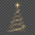 Gold Christmas tree on transparent background Happy New Year Vector illustration Royalty Free Stock Photo