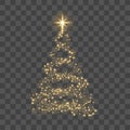 Gold Christmas tree on transparent background Happy New Year Vector illustration Royalty Free Stock Photo