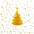 Gold Christmas trees with star and snowfall.Confetti Gold color Christmas tree watercolor illustration isolated on white backgroun Royalty Free Stock Photo