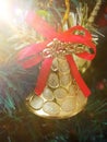 Gold christmass bell. Christmas decorative